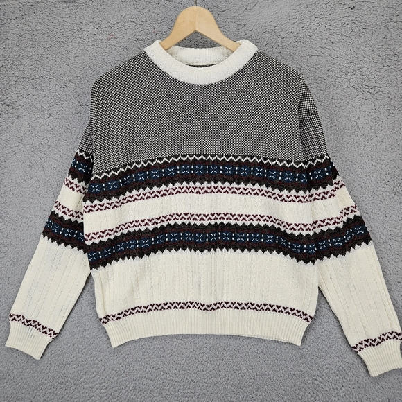 Vintage Grandpa Romanian Knitted Sweater Large Long Sleeve Cream - Picture 1 of 9